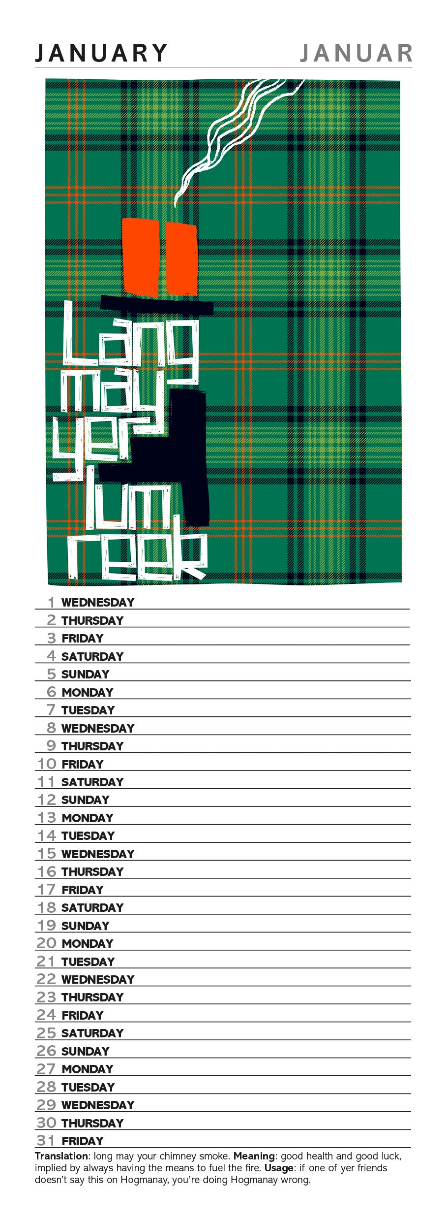 Scots Sayings on tartan – 2025 slimline calendar