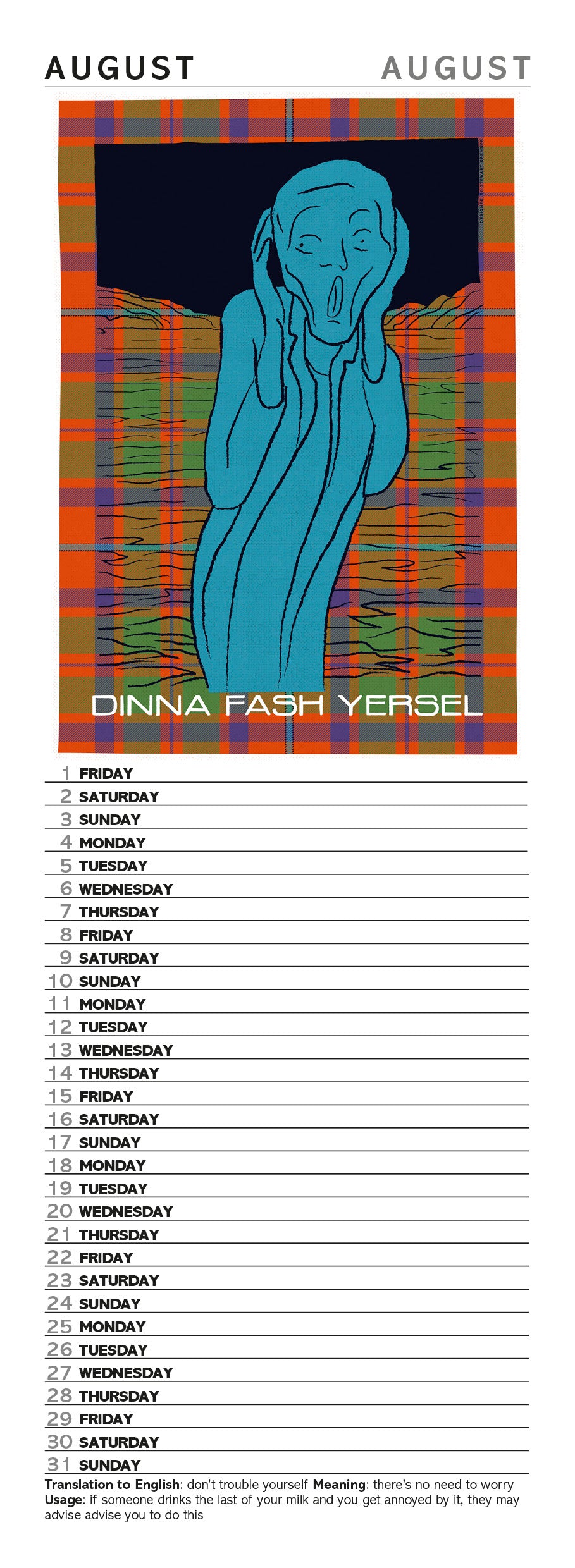 Scots Sayings on tartan – 2025 slimline calendar