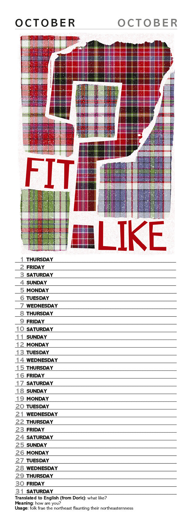 Scots Sayings on tartan – 2026 slimline calendar