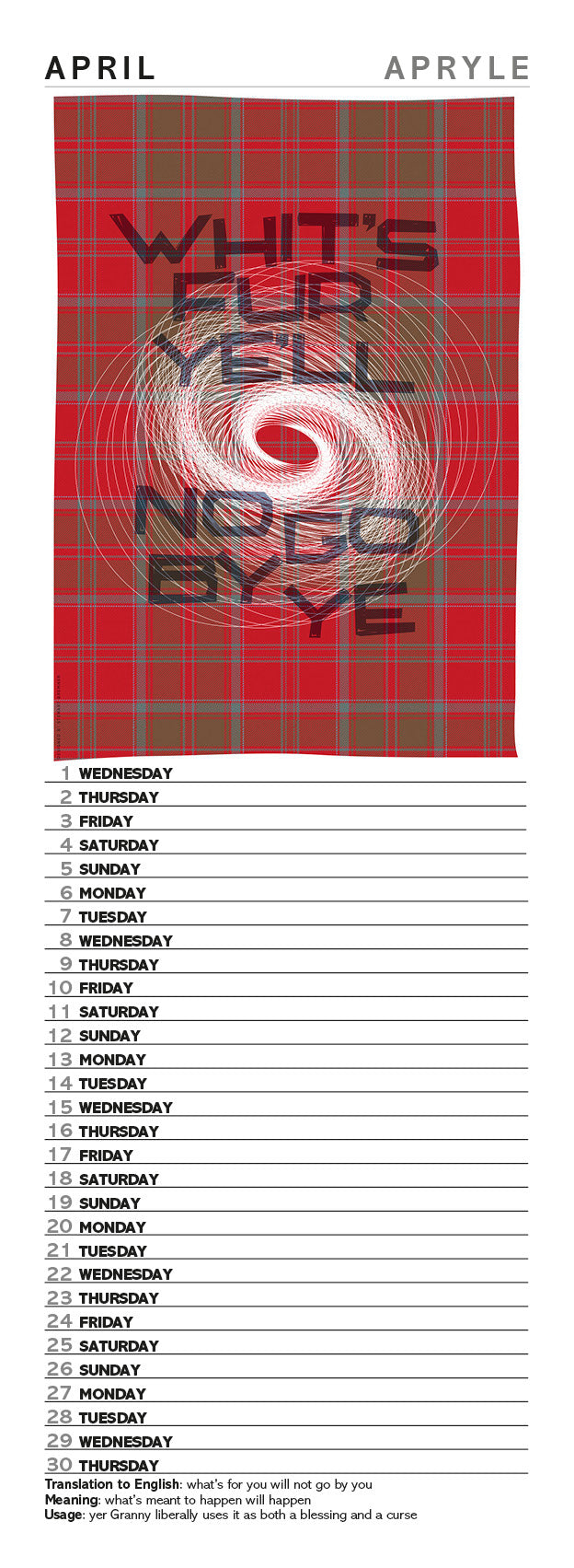 Scots Sayings on tartan – 2026 slimline calendar