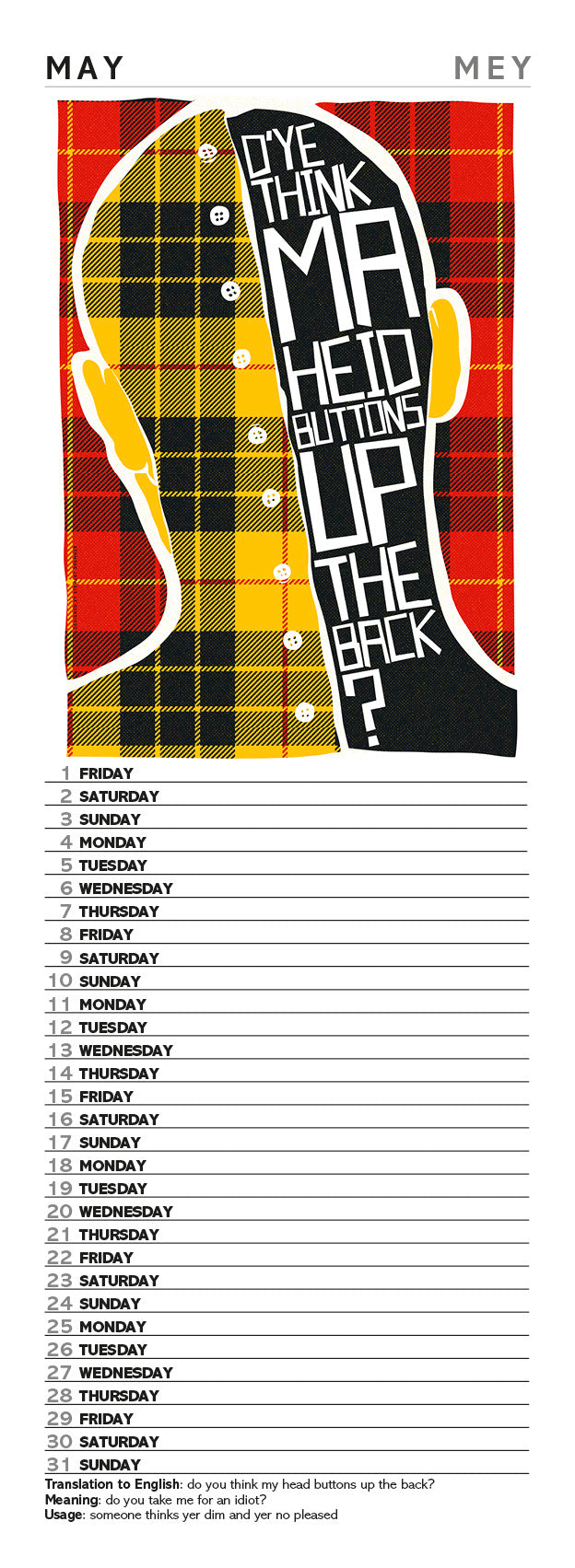 Scots Sayings on tartan – 2026 slimline calendar