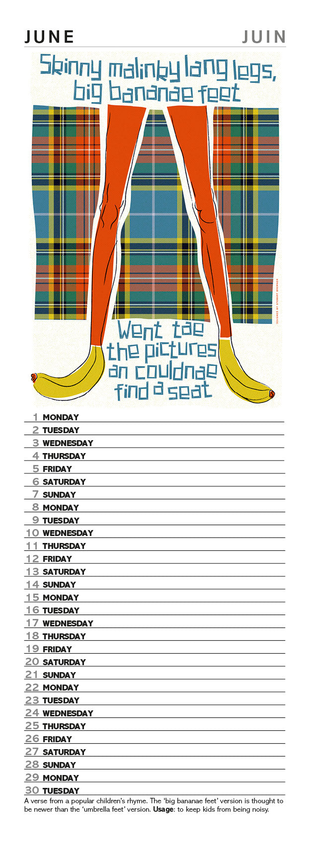 Scots Sayings on tartan – 2026 slimline calendar
