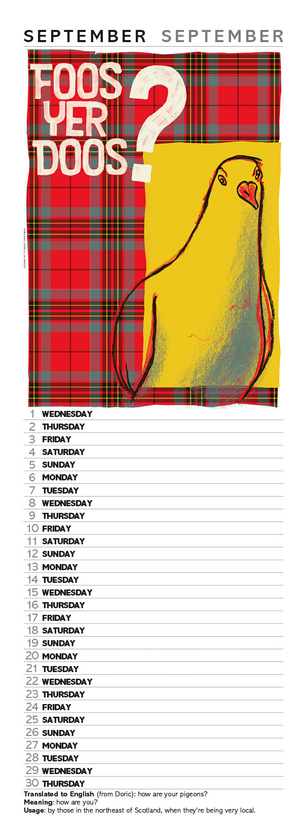 Scots sayings on tartan – slimline calendar 2027