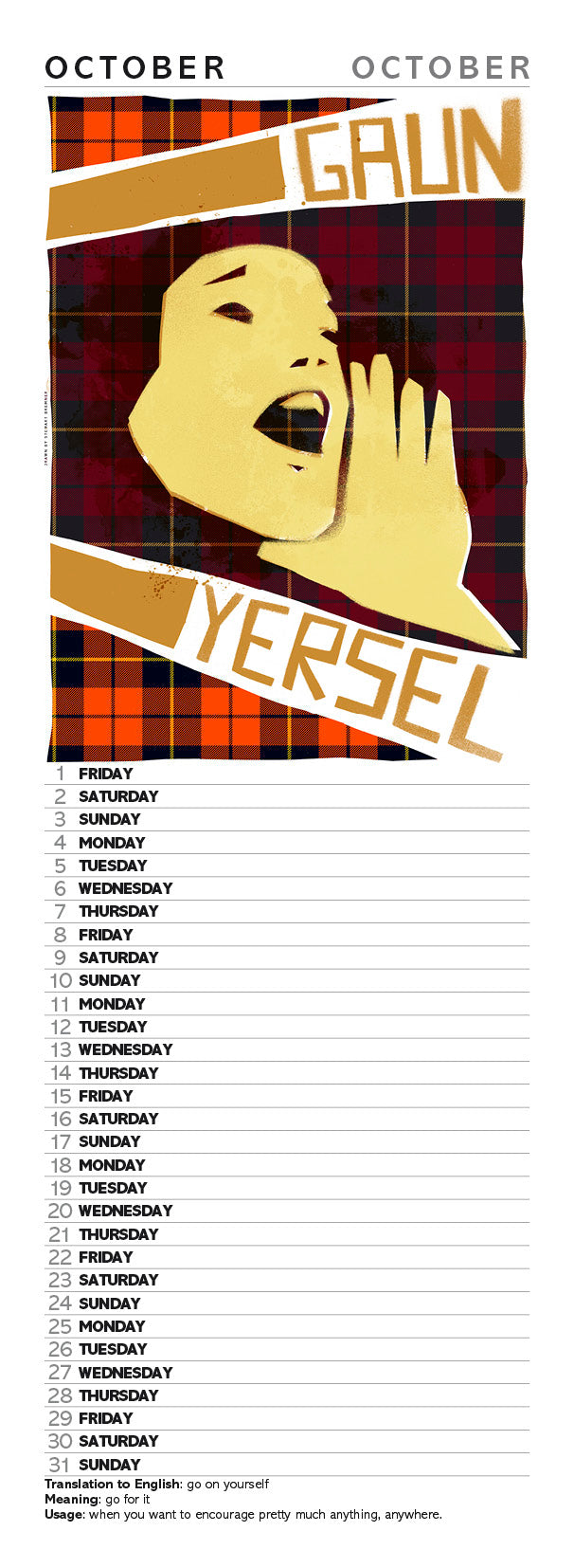 Scots sayings on tartan – slimline calendar 2027