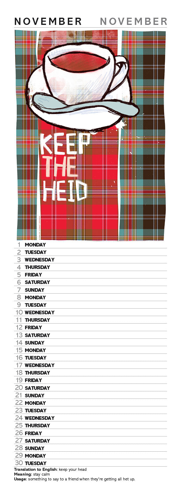 Scots sayings on tartan – slimline calendar 2027