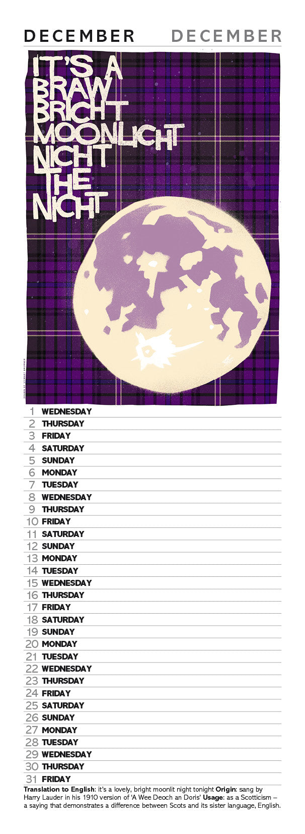 Scots sayings on tartan – slimline calendar 2027
