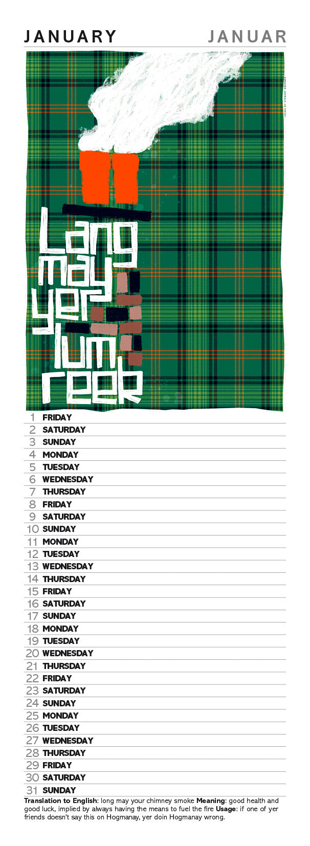 Scots sayings on tartan – slimline calendar 2027