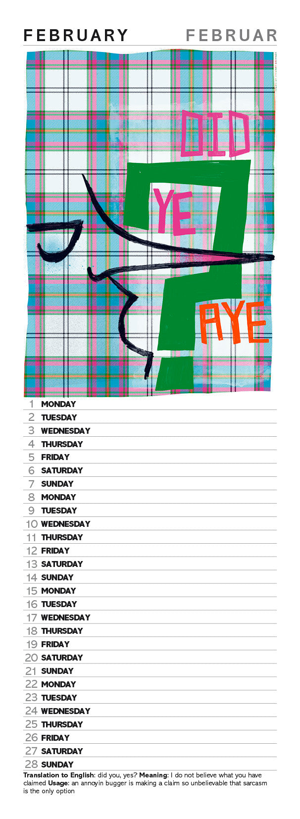 Scots sayings on tartan – slimline calendar 2027