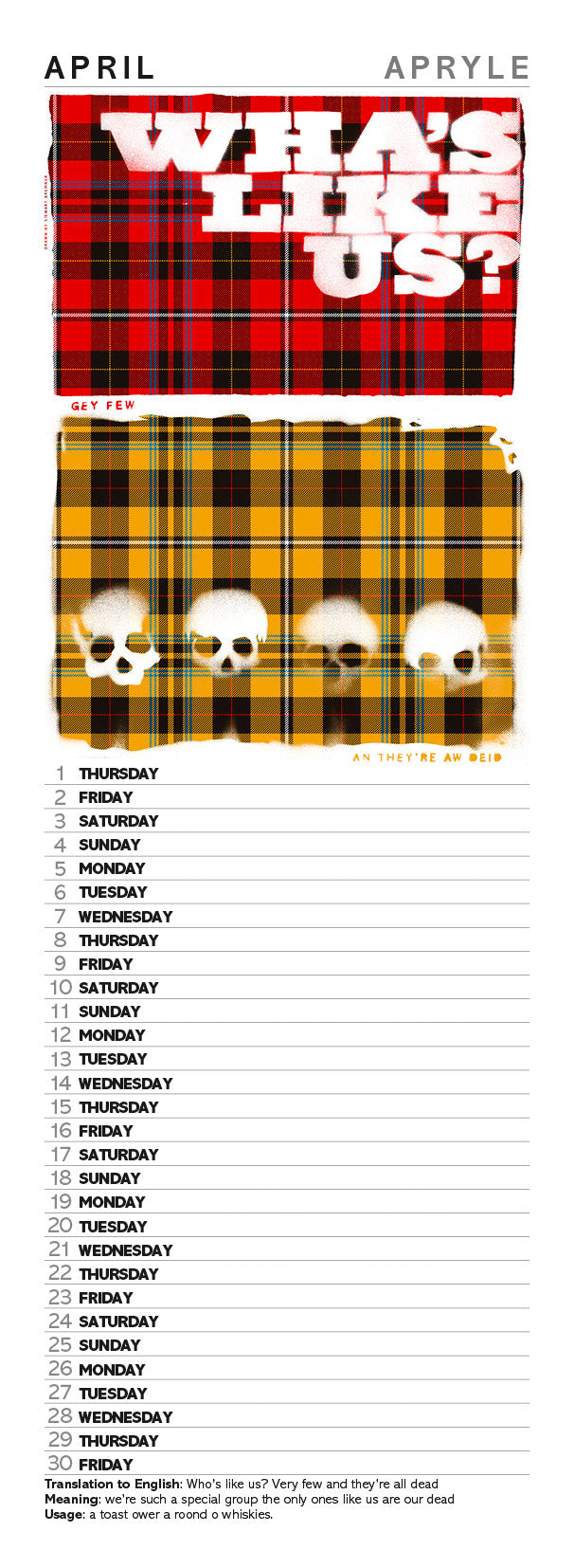 Scots sayings on tartan – slimline calendar 2027