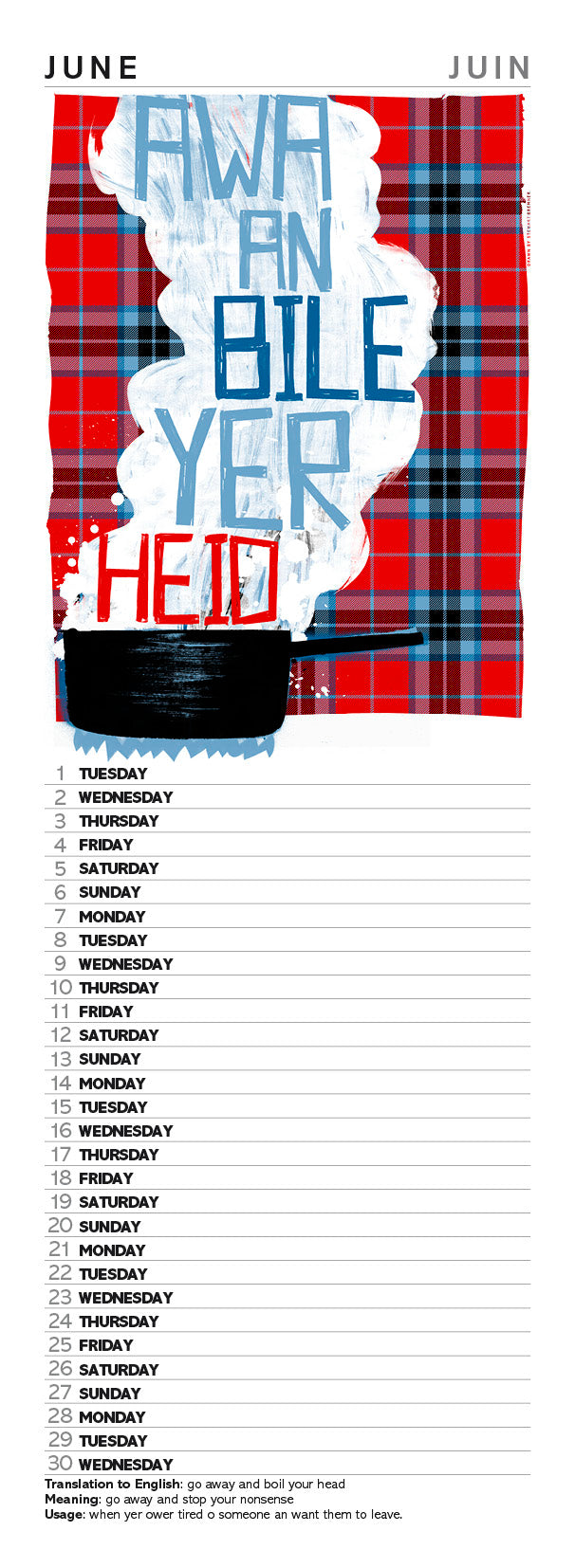 Scots sayings on tartan – slimline calendar 2027