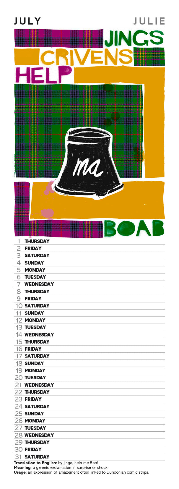 Scots sayings on tartan – slimline calendar 2027
