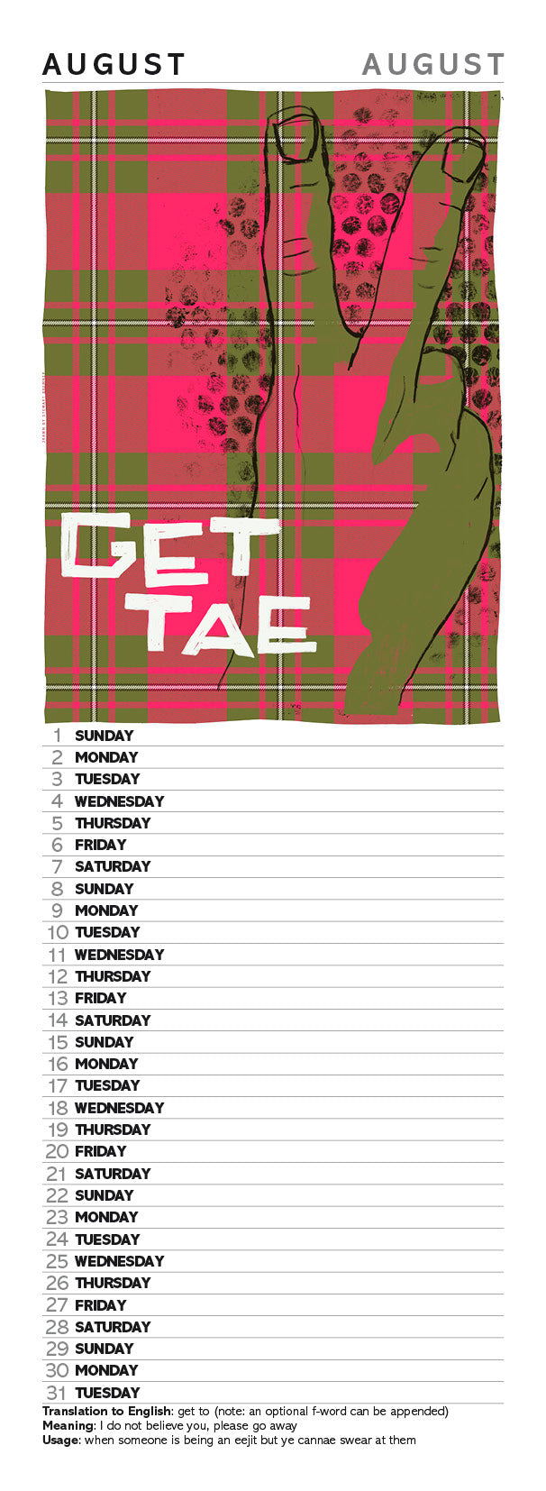 Scots sayings on tartan – slimline calendar 2027