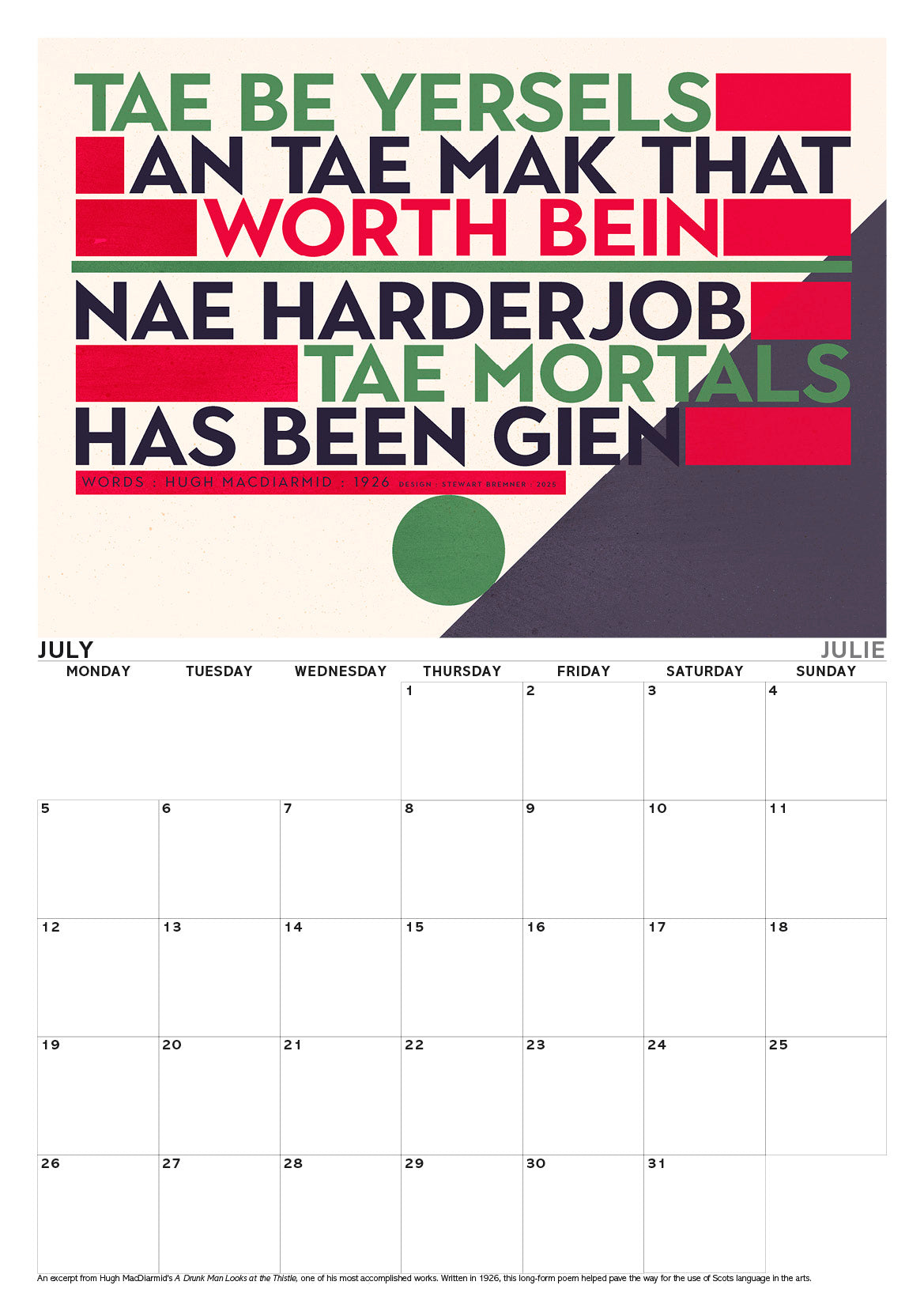 Scottish culture – A3 calendar 2027