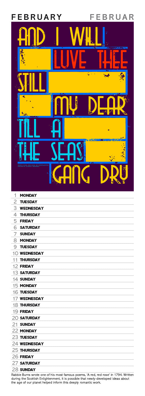 Scottish culture – slimline calendar 2027