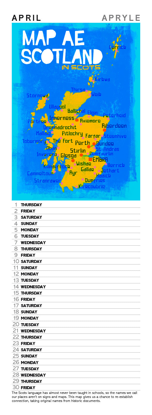 Scottish culture – slimline calendar 2027