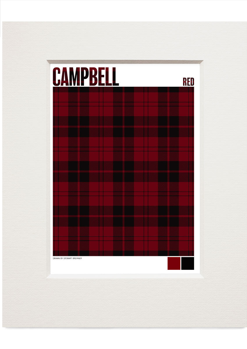 Campbell Red Muted tartan – small mounted print