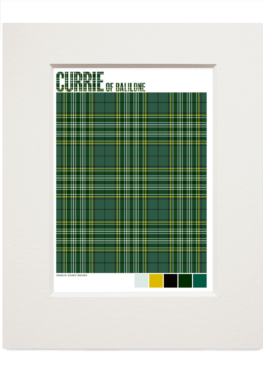 Currie of Balilone Ancient tartan – small mounted print