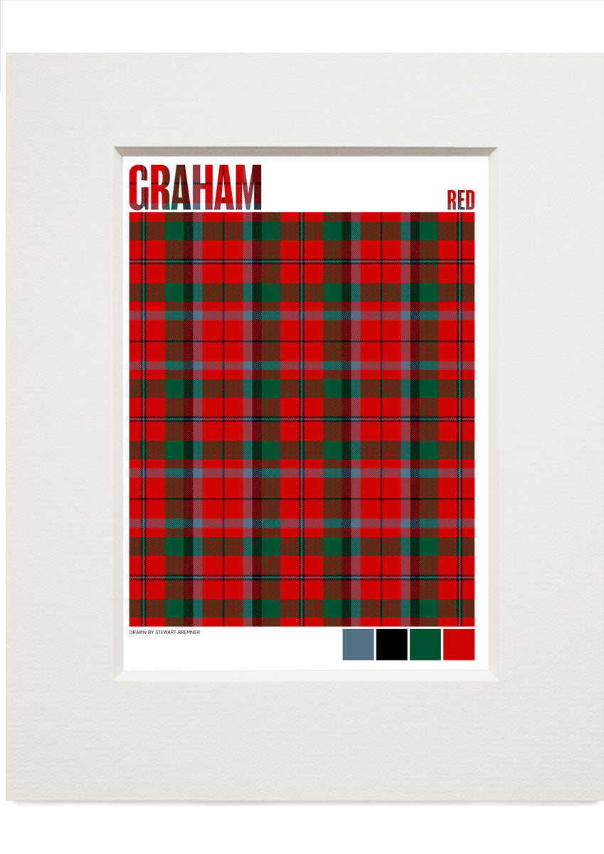 Graham Red Modern tartan – small mounted print