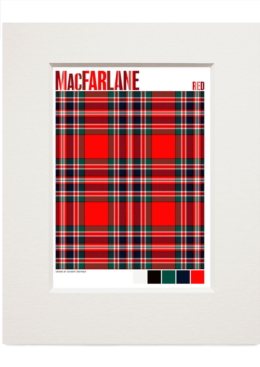 MacFarlane Red Modern tartan – small mounted print