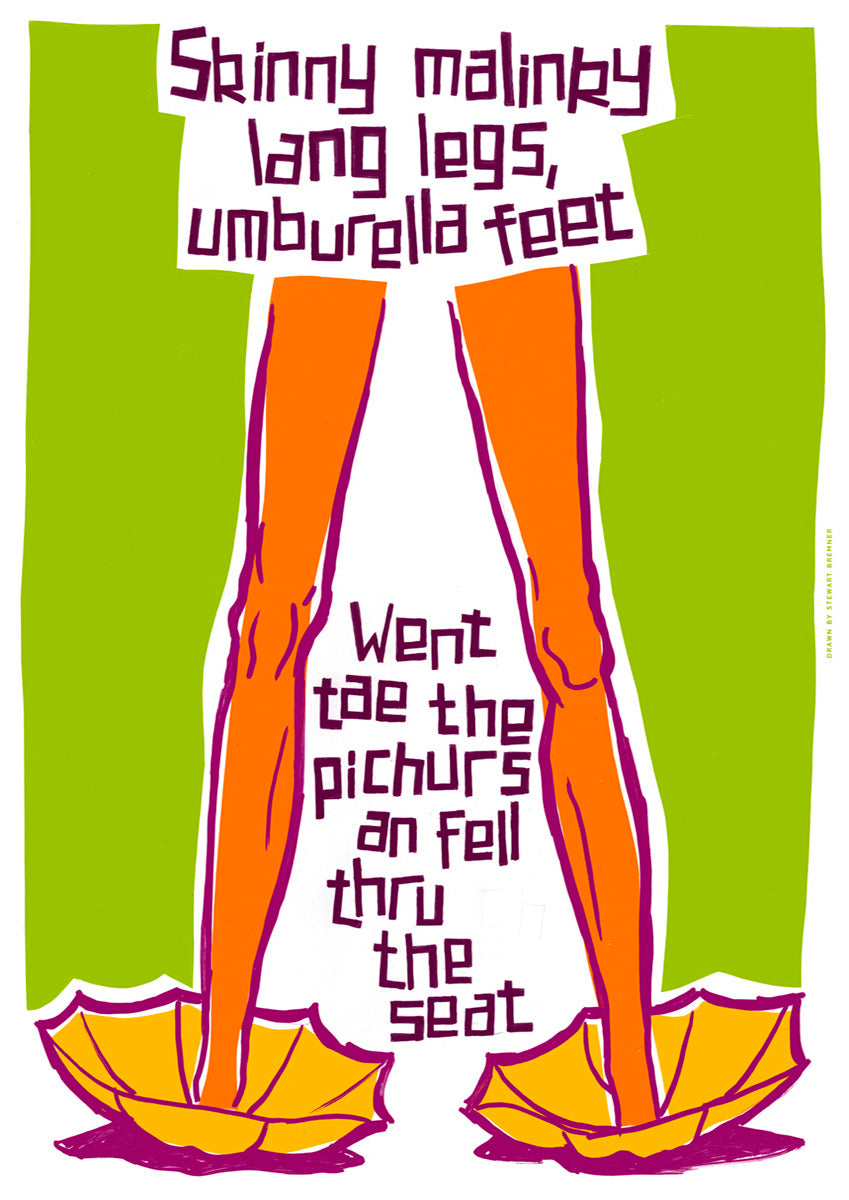 Skinny malinky long legs, umbrella feet (green) – giclée print