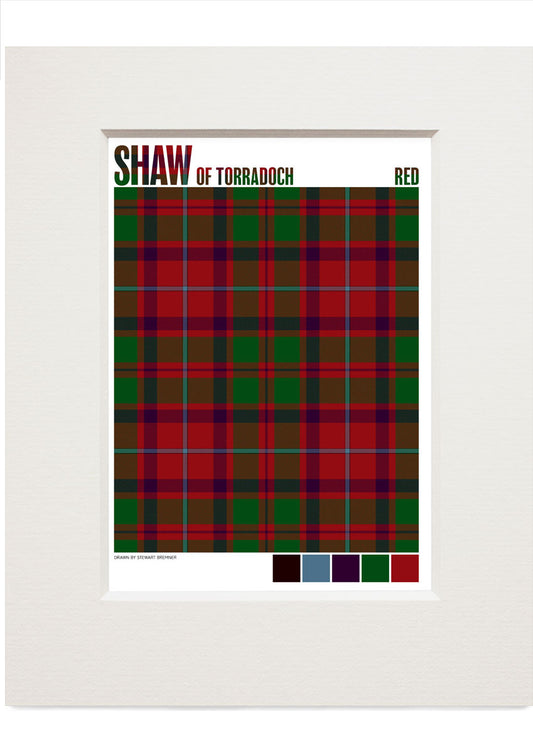 Shaw of Torradoch Red Modern tartan – small mounted print