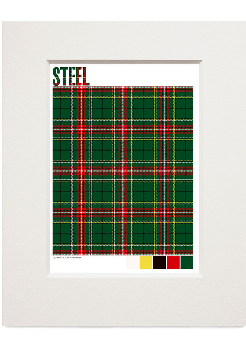 Steel Modern tartan – small mounted print