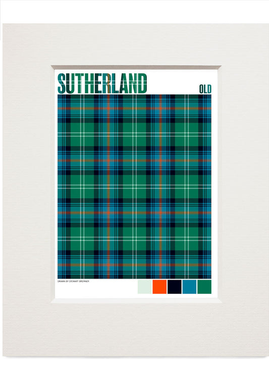 Sutherland Old Ancient tartan – small mounted print