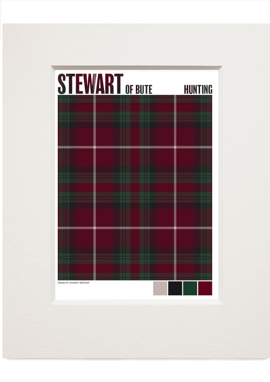 Stewart of Bute Hunting Muted tartan – small mounted print