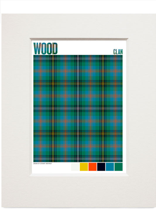 Wood Clan Ancient tartan – small mounted print