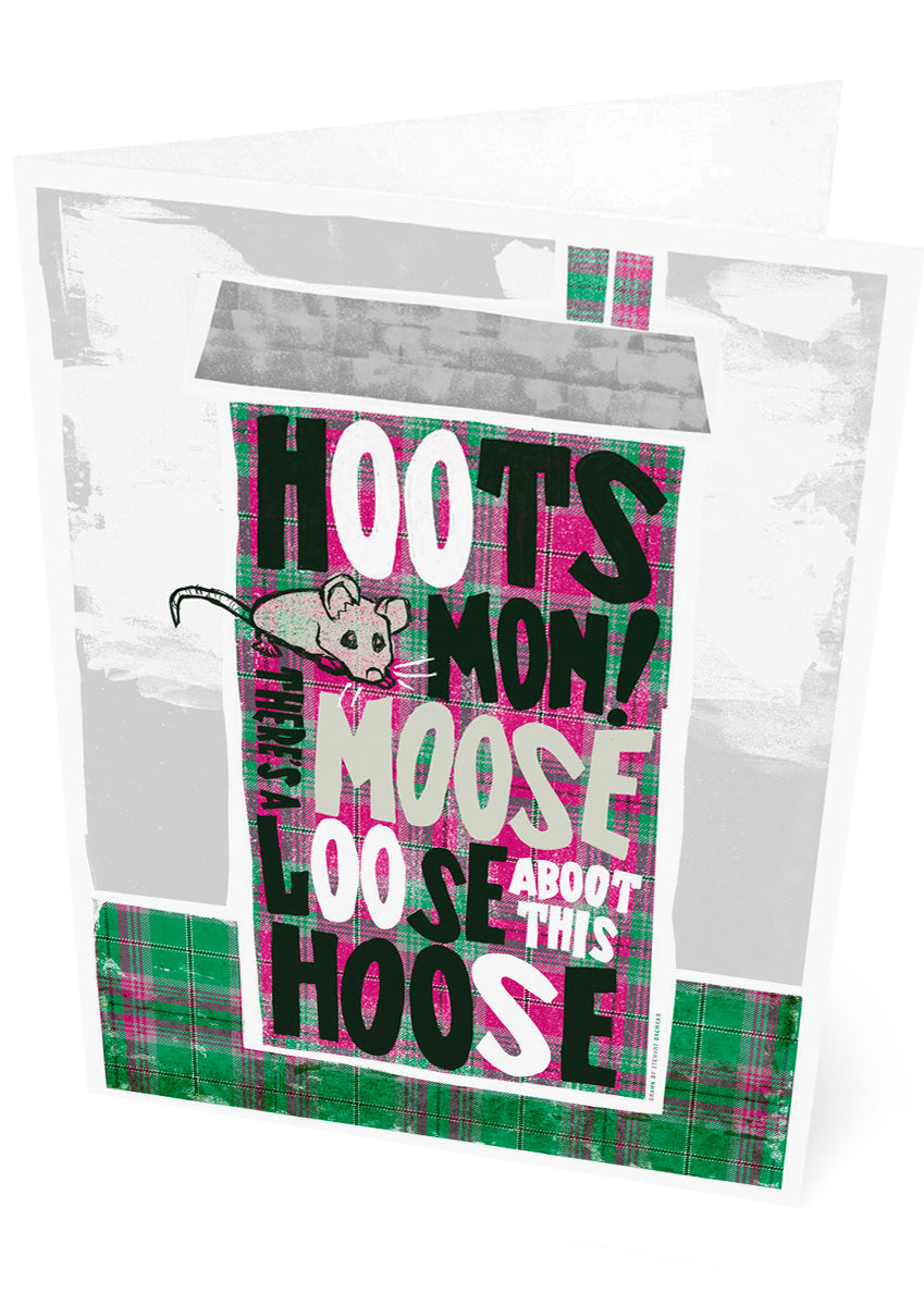 Hoots mon! There's a moose loose aboot this hoose (oan tartan) – set of two cards