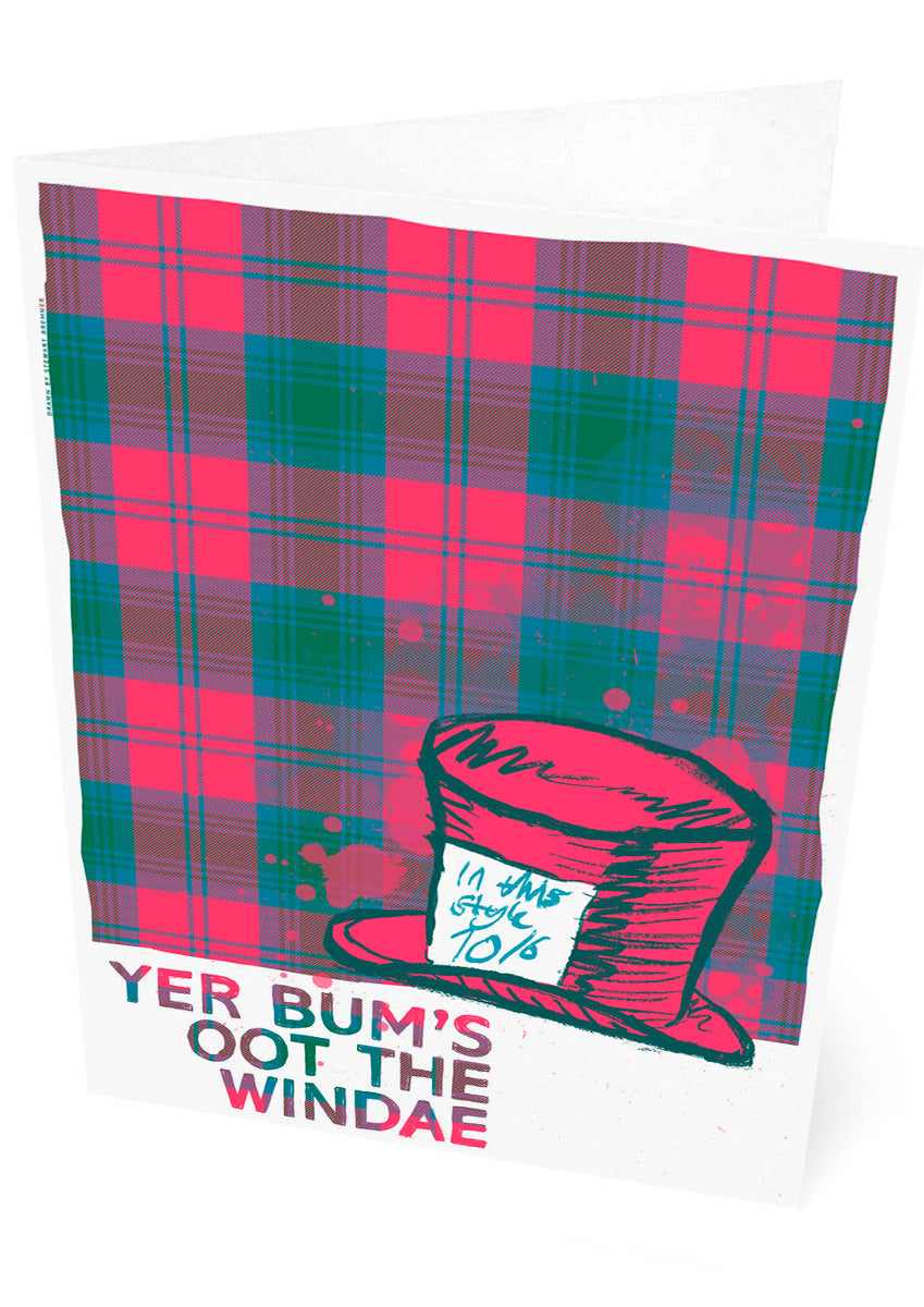 Yer bum's oot the windae (oan tartan) – set of two cards