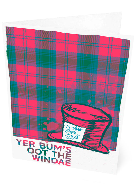 Yer bum's oot the windae (oan tartan) – set of two cards