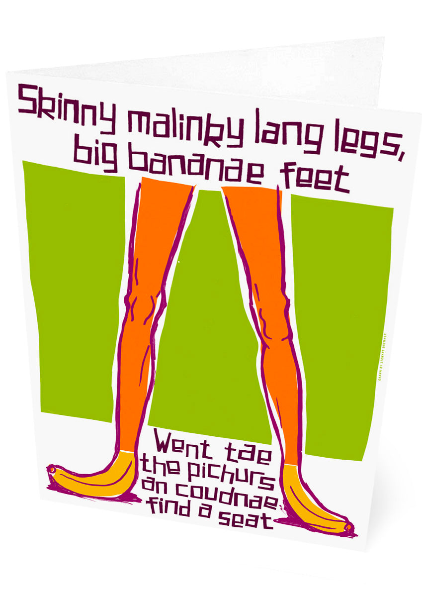 Skinny malinky long legs, big bananae feet (green) – set of two cards