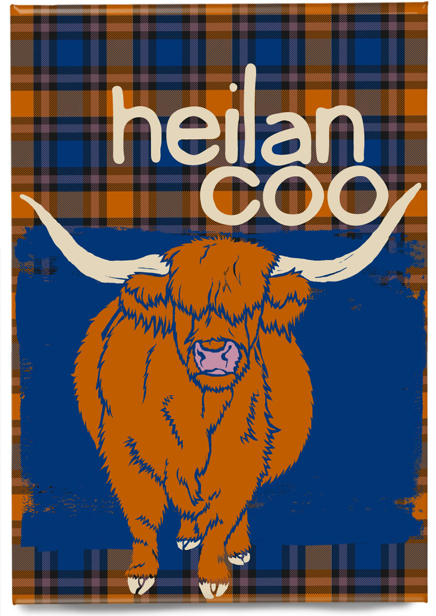 Heilan coo oan tartan (blue) – magnet