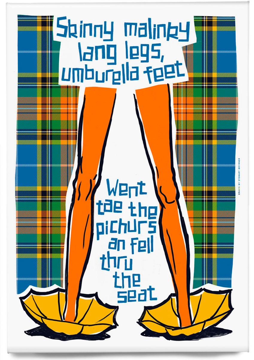 Skinny malinky long legs, umbrella feet (oan tartan) – magnet