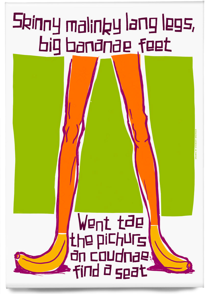 Skinny malinky long legs, big bananae feet (green) – magnet
