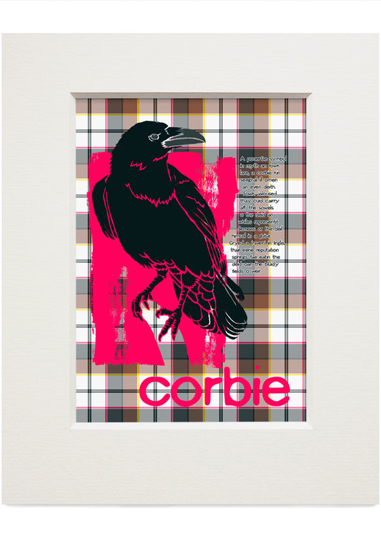 Corbie oan tartan (red) – small mounted print