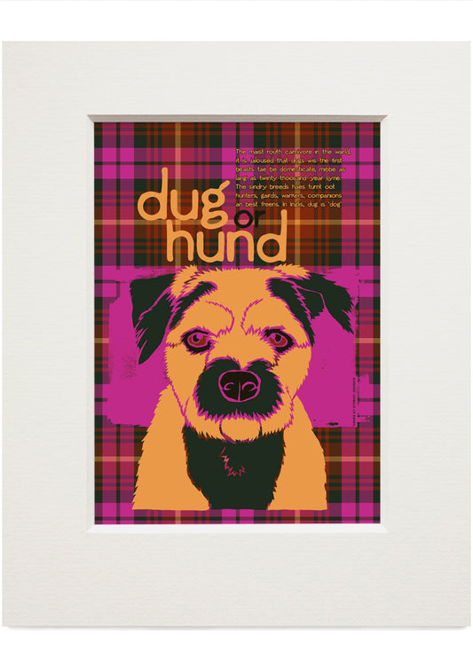 Dug or hund oan tartan – small mounted print