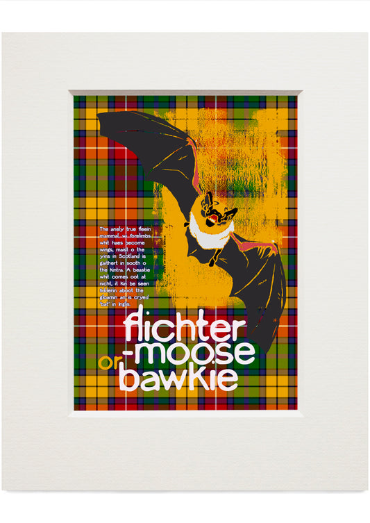 Flichtermoose or bawkie oan tartan – small mounted print
