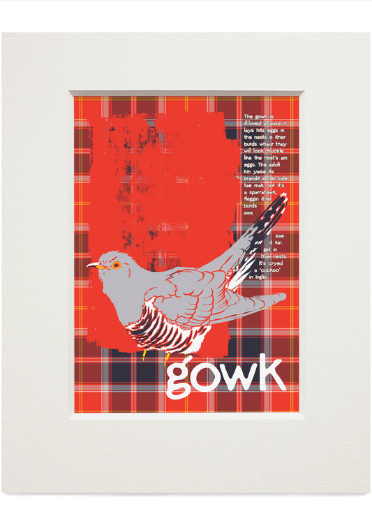 Gowk oan tartan – small mounted print
