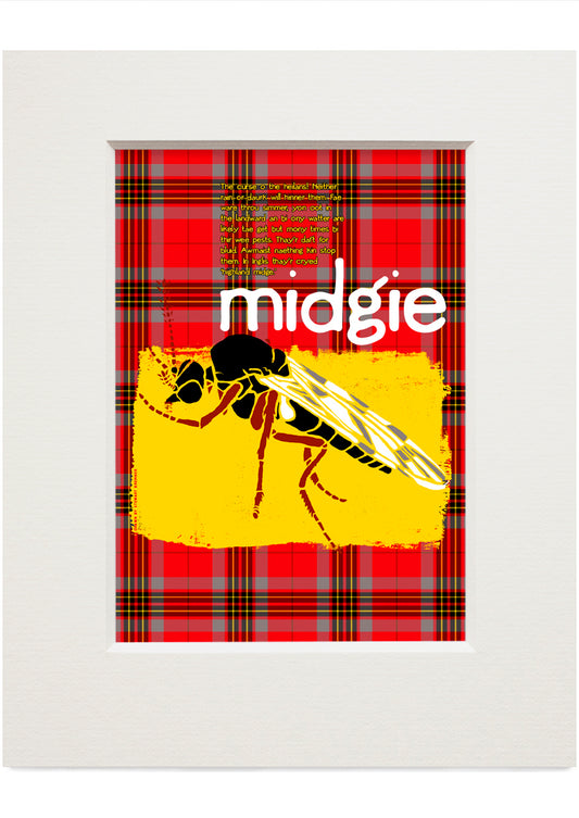 Midgie oan tartan – small mounted print