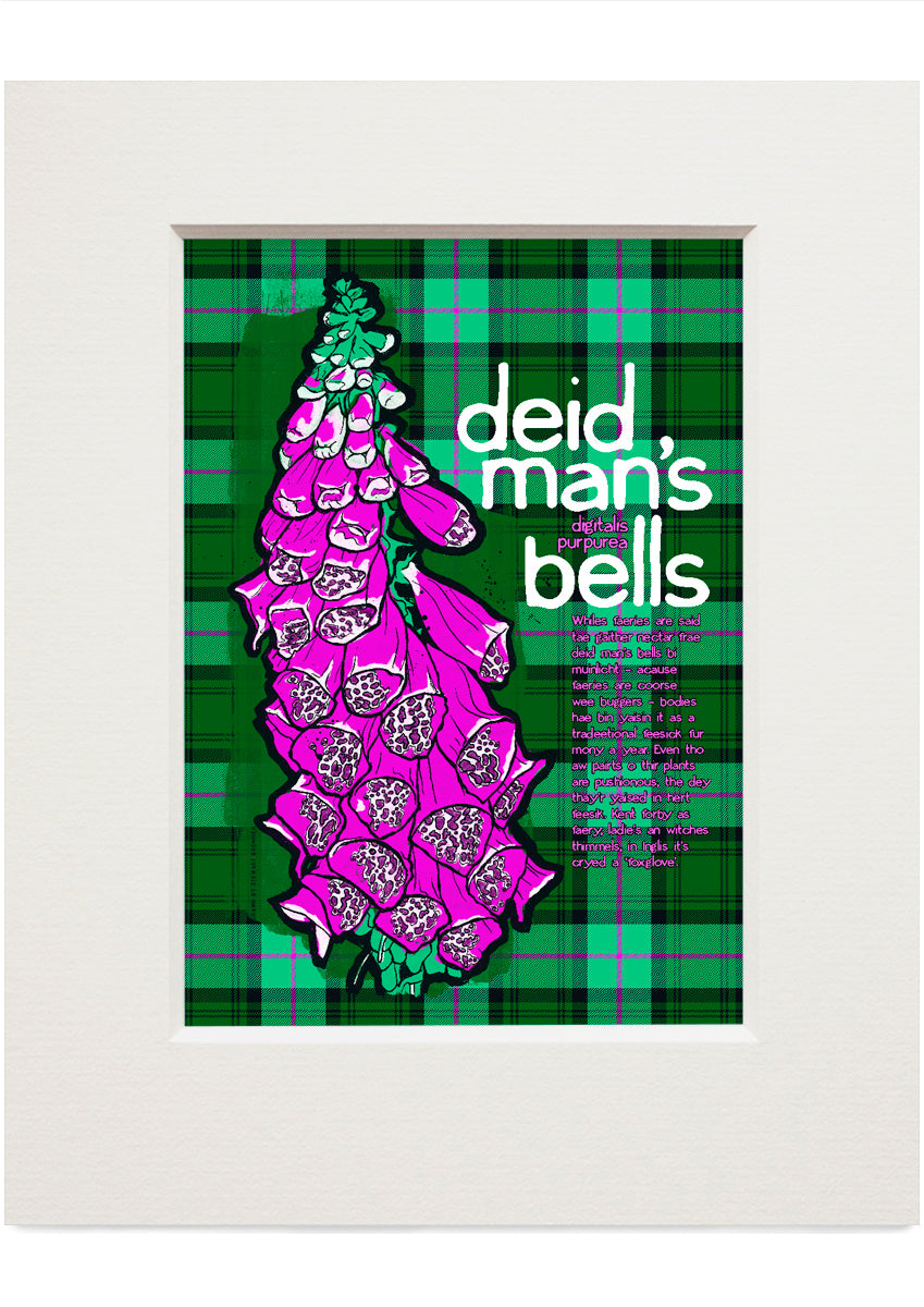 Deid man's bells oan tartan – small mounted print