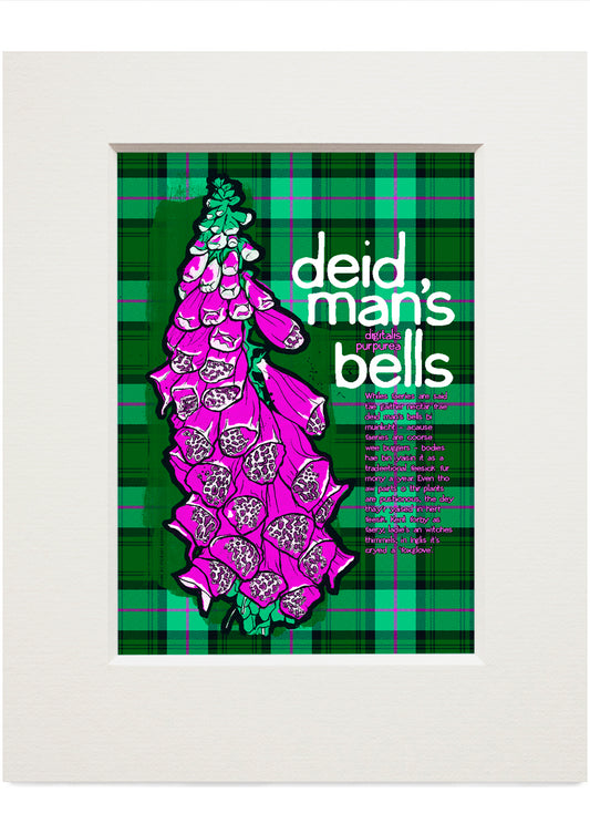 Deid man's bells oan tartan – small mounted print