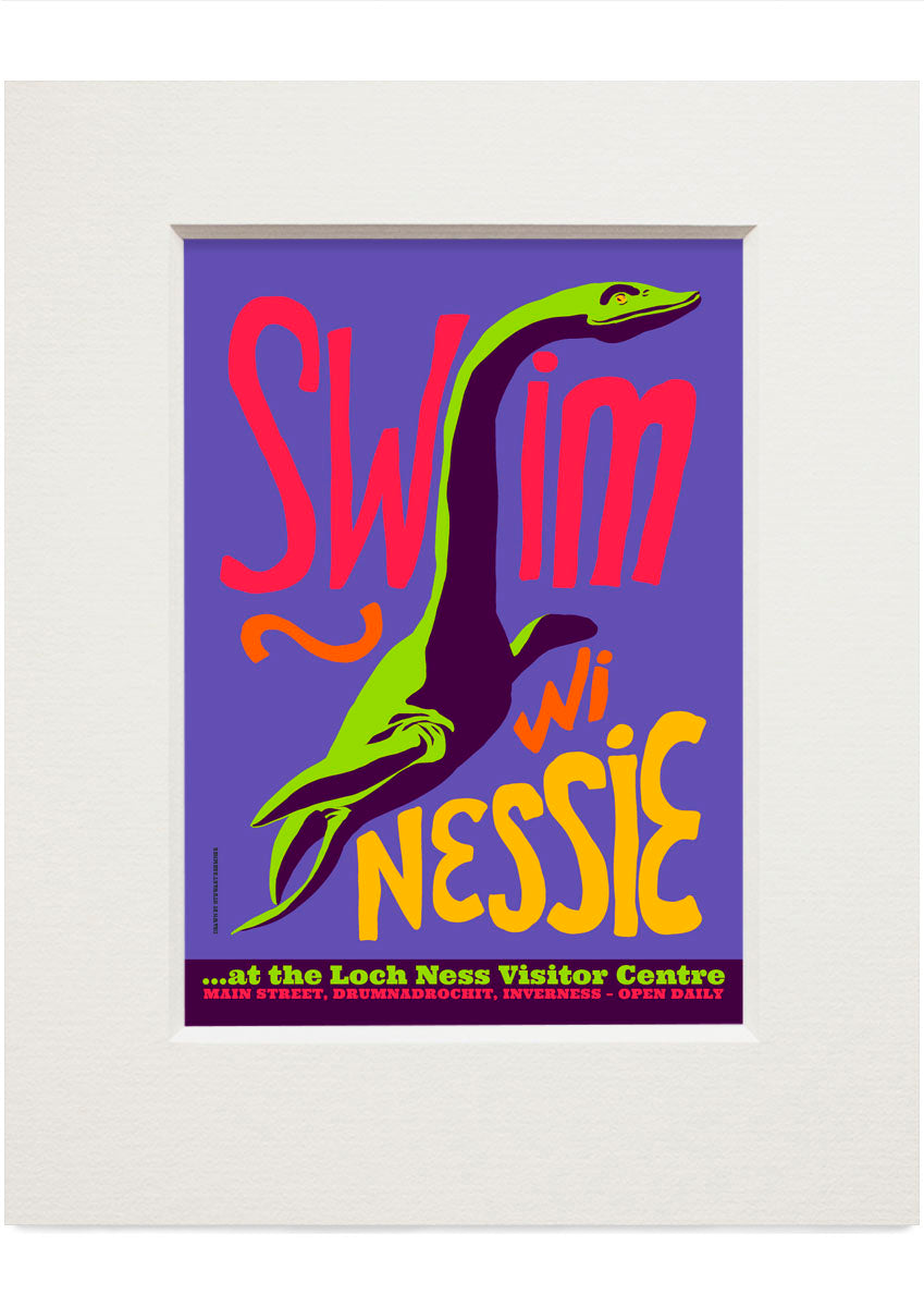 Swim wi Nessie (purple) – small mounted print