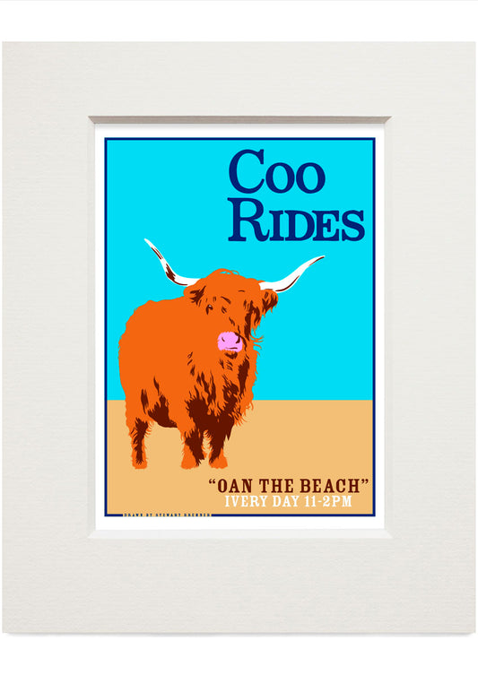 Coo rides (blue) – small mounted print