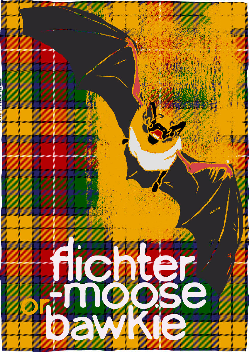 Flichtermoose or bawkie oan tartan – poster
