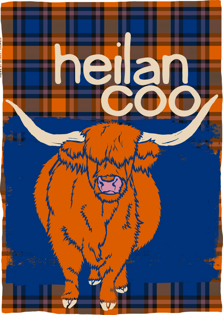 Heilan coo oan tartan (blue) – poster
