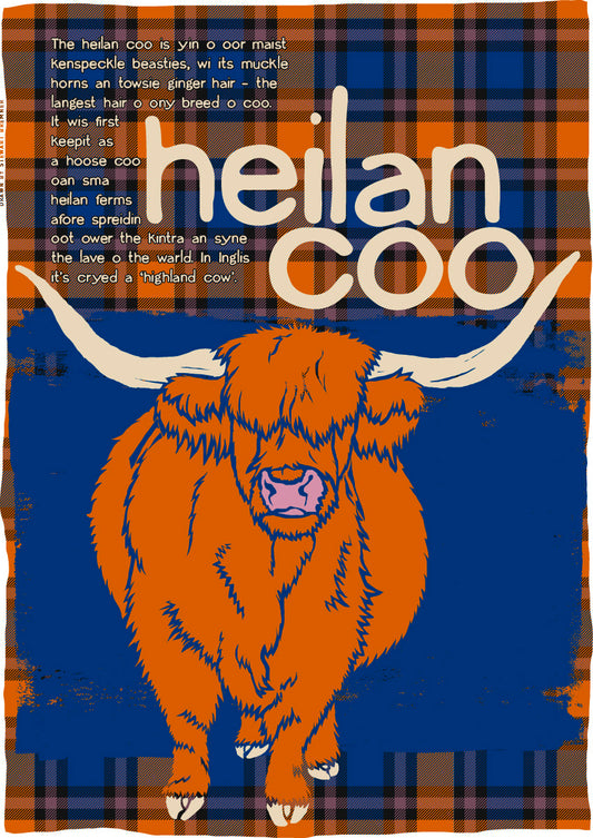 Heilan coo oan tartan (blue) – poster