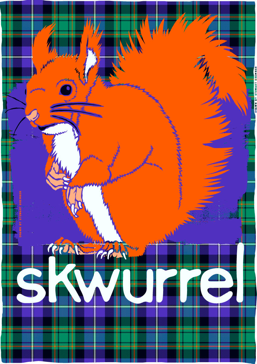 Skwurrel oan tartan (purple) – poster