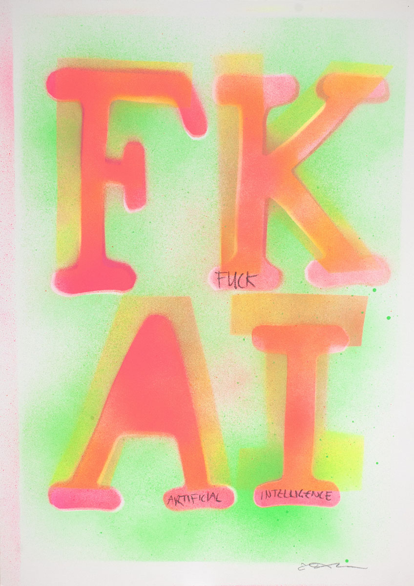 Colorful text on a gradient background with 'FK AI' and 'Artificial Intelligence'.